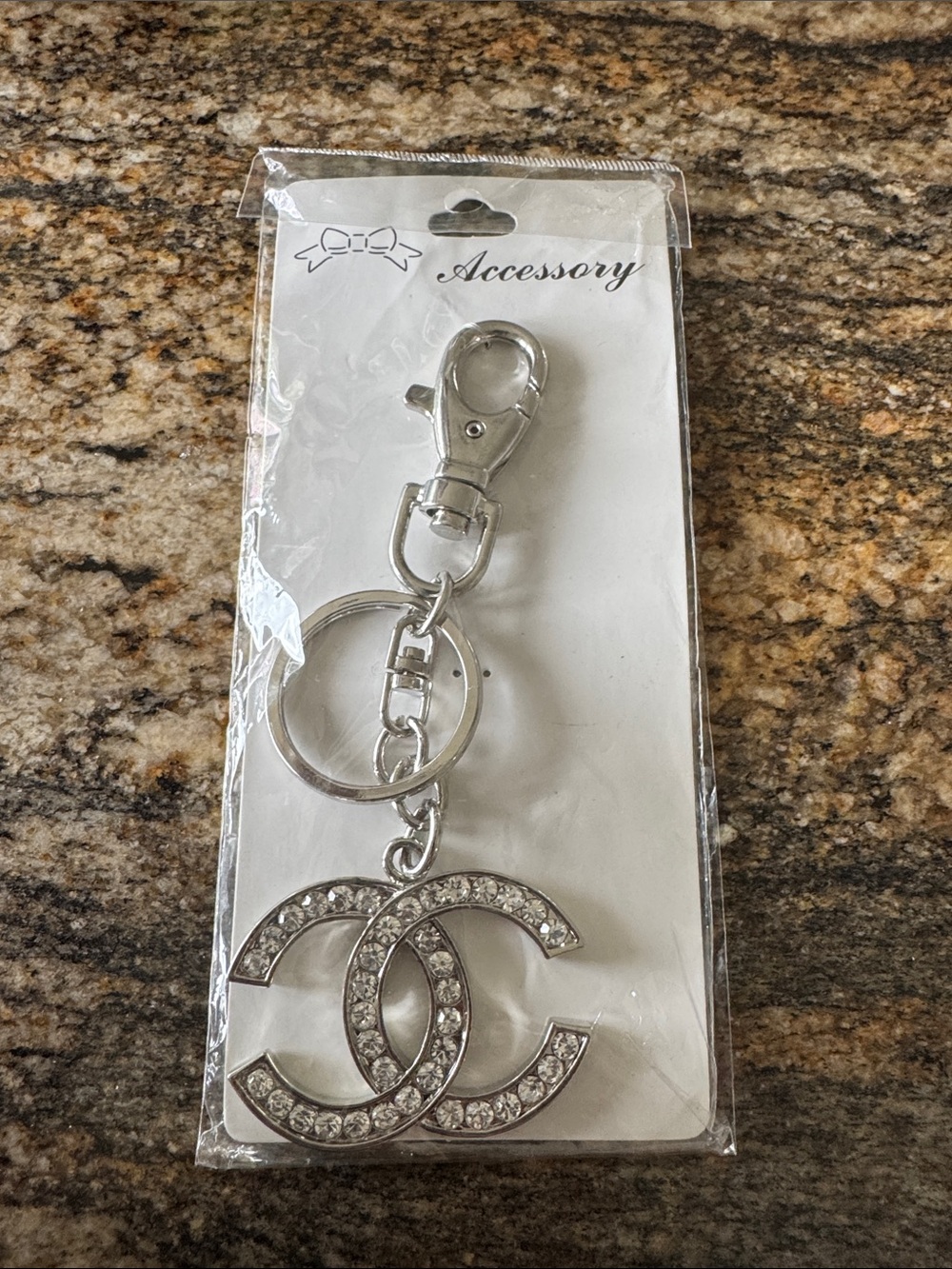 Crystal CC Logo Keychain - Silver